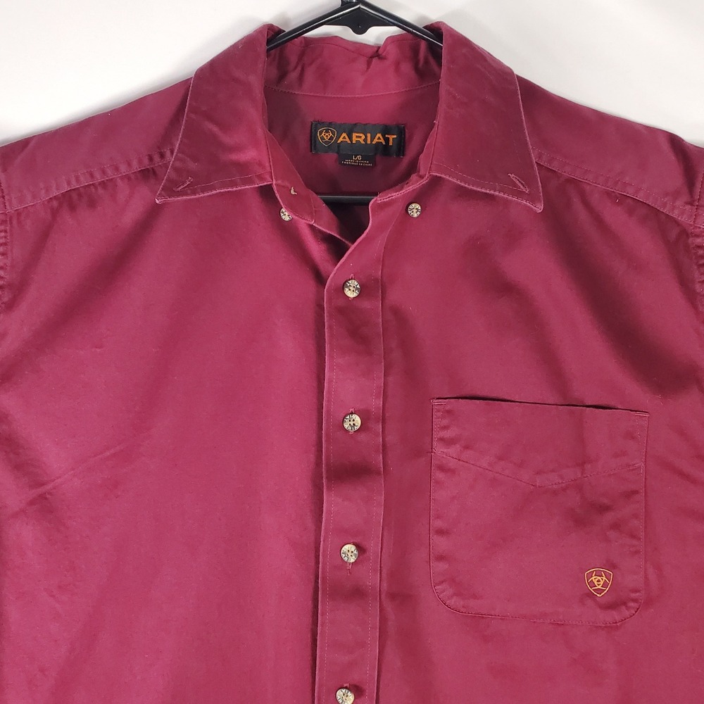 Ariat Mens Burgundy Maroon Cotton Twill Long Sleeve Western Button Down Shirt L